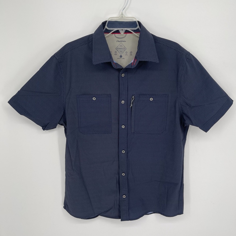 Flag & Anthem Men's Navy Printed Performance Short Sleeve Button Up Shirt Size L
